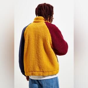 Urban Outfitters Colorblock Sherpa Fleece Jacket Mustard Navy Burgundy Men's L